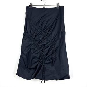 Ronen Chen Black Midi Skirt Ruched Asymmetrical size 2 avant garde steampunk